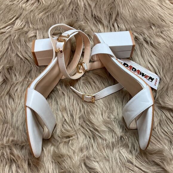 DADAWEN Open Toe Ankle Strap Low Block Chunky Heeled Sandal Wedding Bridal Pumps - Picture 7 of 9